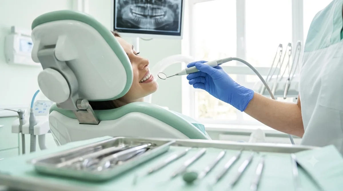 Dentist examining a patient's teeth during a preventive check-up
