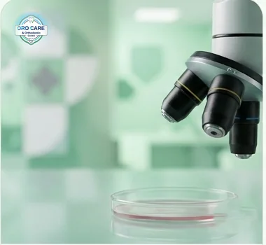 Microscope and lab sample used for pathological assessment of tissue