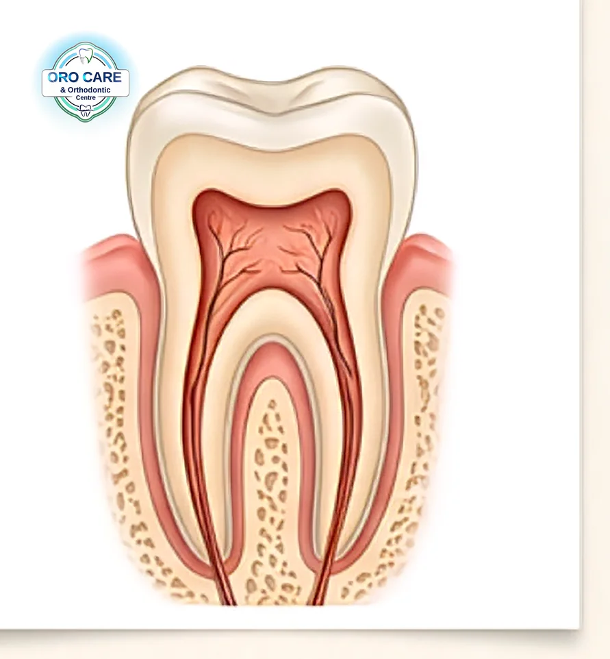 Cross-section model of a tooth used to explain baby root canal treatment